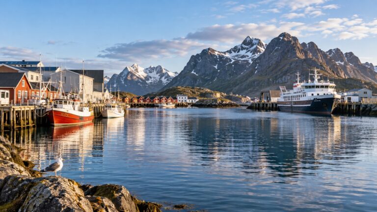 Stamsund fishing harbor and coastal ferry quay