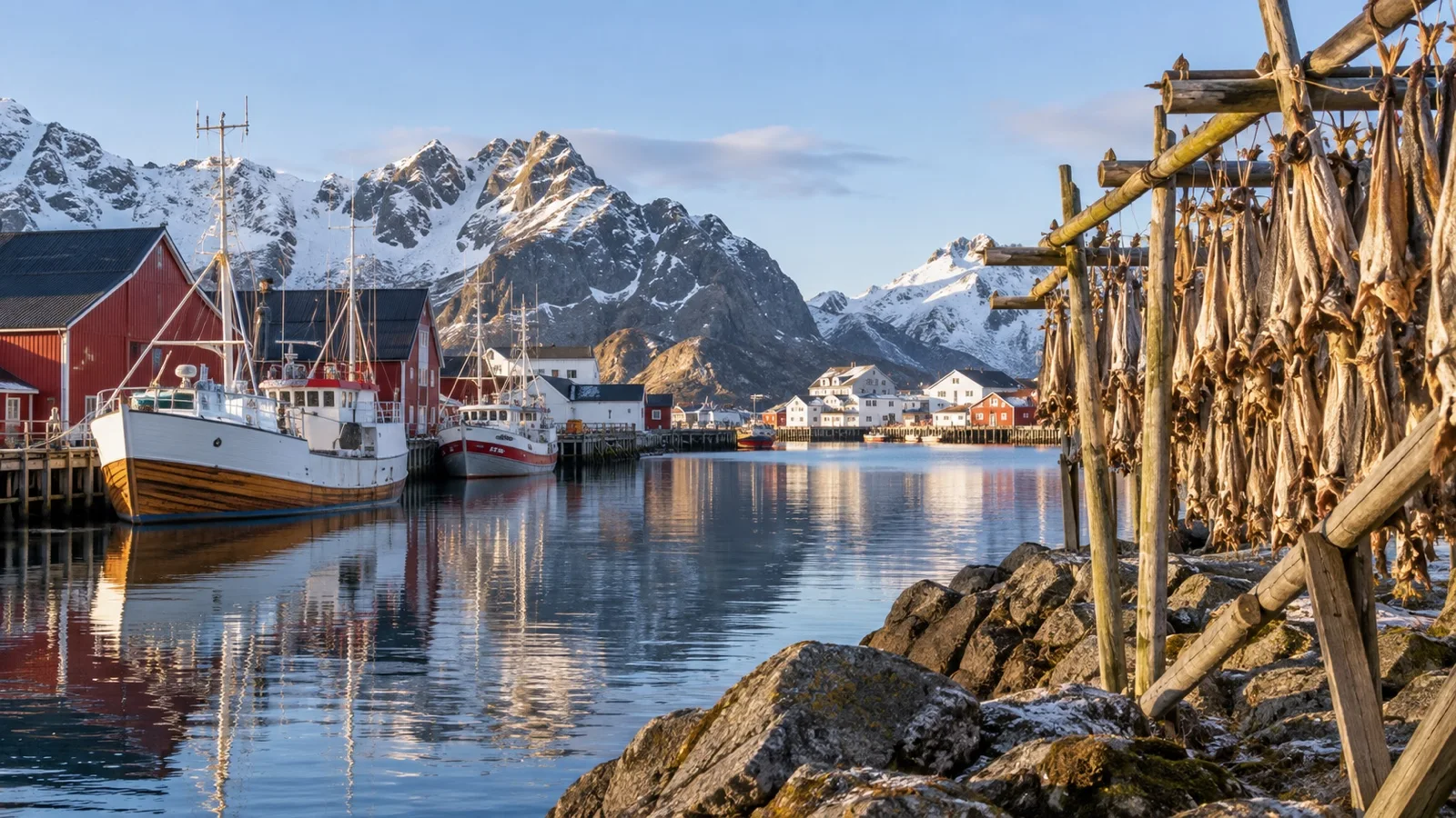 Fishing racks and boats in Stamsund
