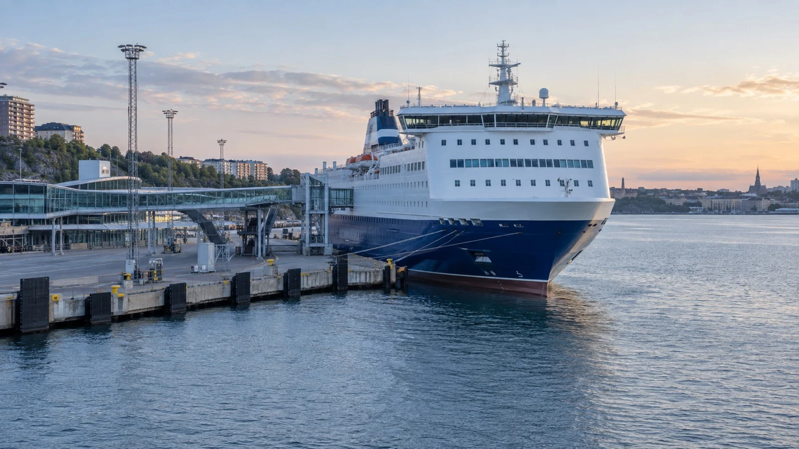Stockholm overnight ferry terminal beside a docked ship