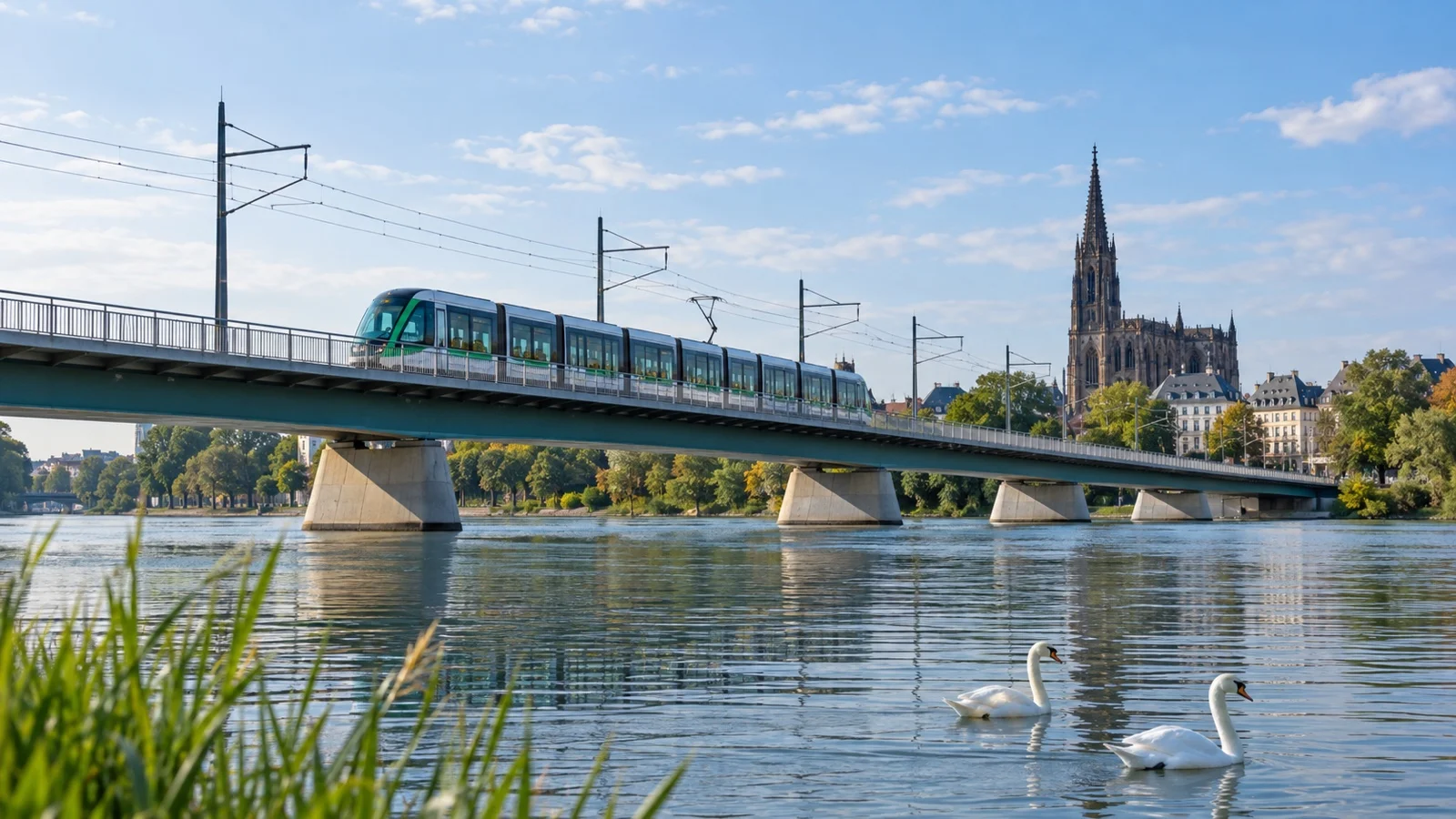 Tram D crossing the Rhine from Kehl to Strasbourg