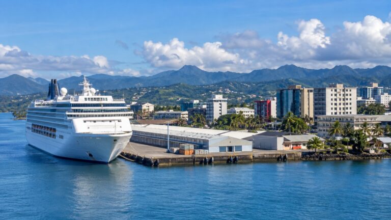 Cruise ship at King’s Wharf beside central Suva