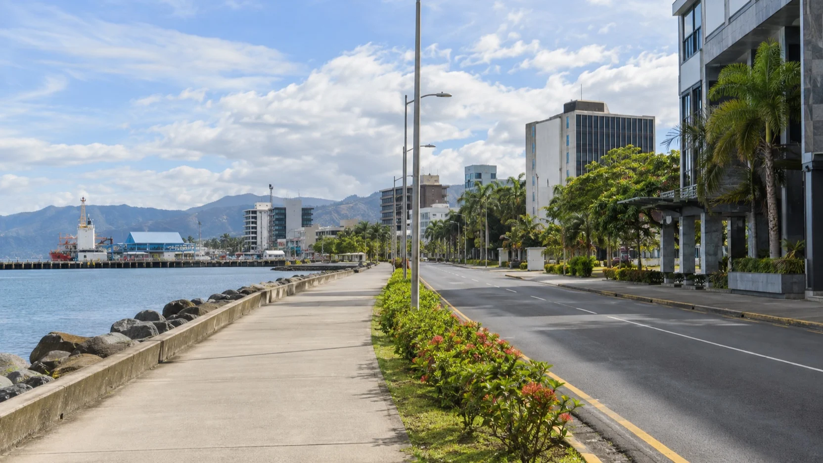 Suva city sidewalk leading away from King’s Wharf