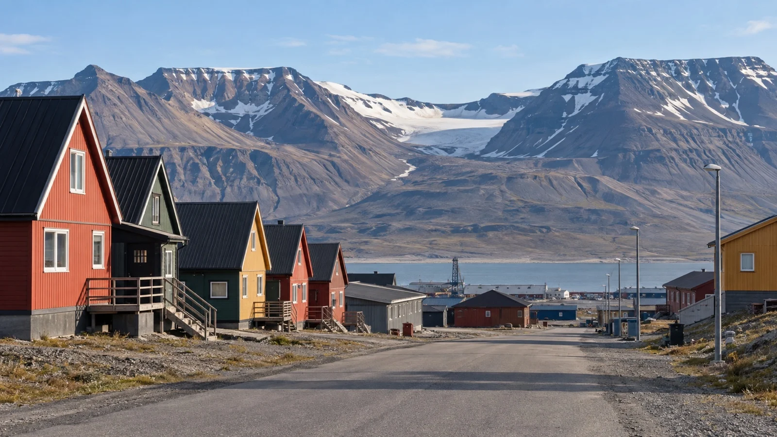Colorful houses on an empty street in Longyearbyen, Svalbard