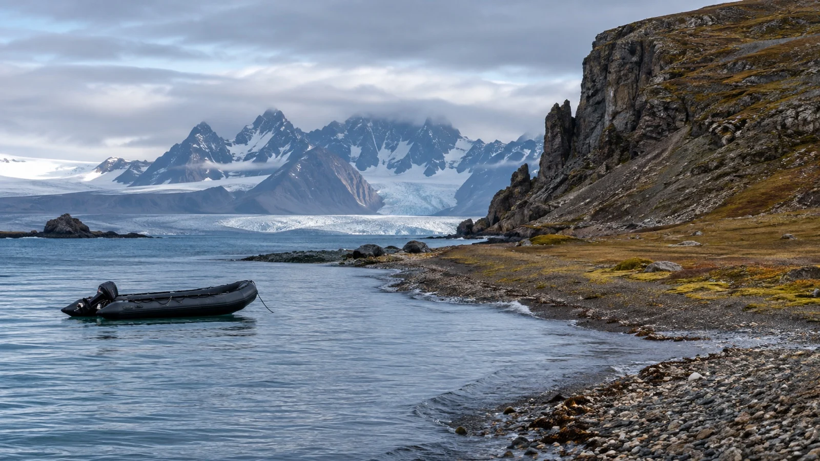 Remote Svalbard shoreline used for expedition landing