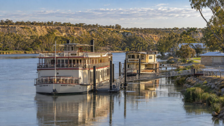 Murray Princess and Proud Mary moored at the Swan Reach riverfront on the Murray River