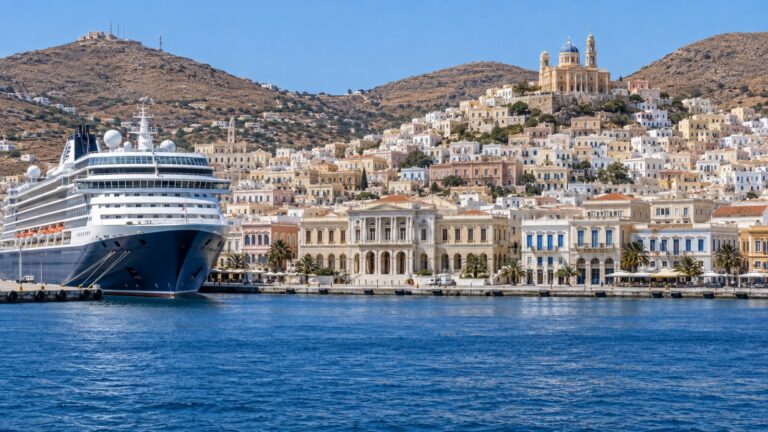 Cruise ship at Ermoupoli harbor on Syros Greece