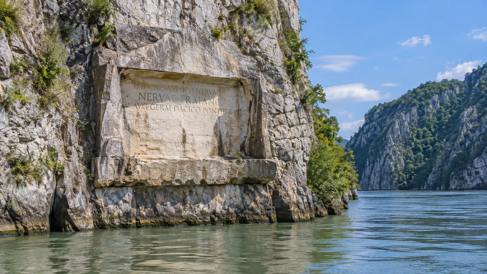 Tabula Traiana Roman plaque on Danube cliff