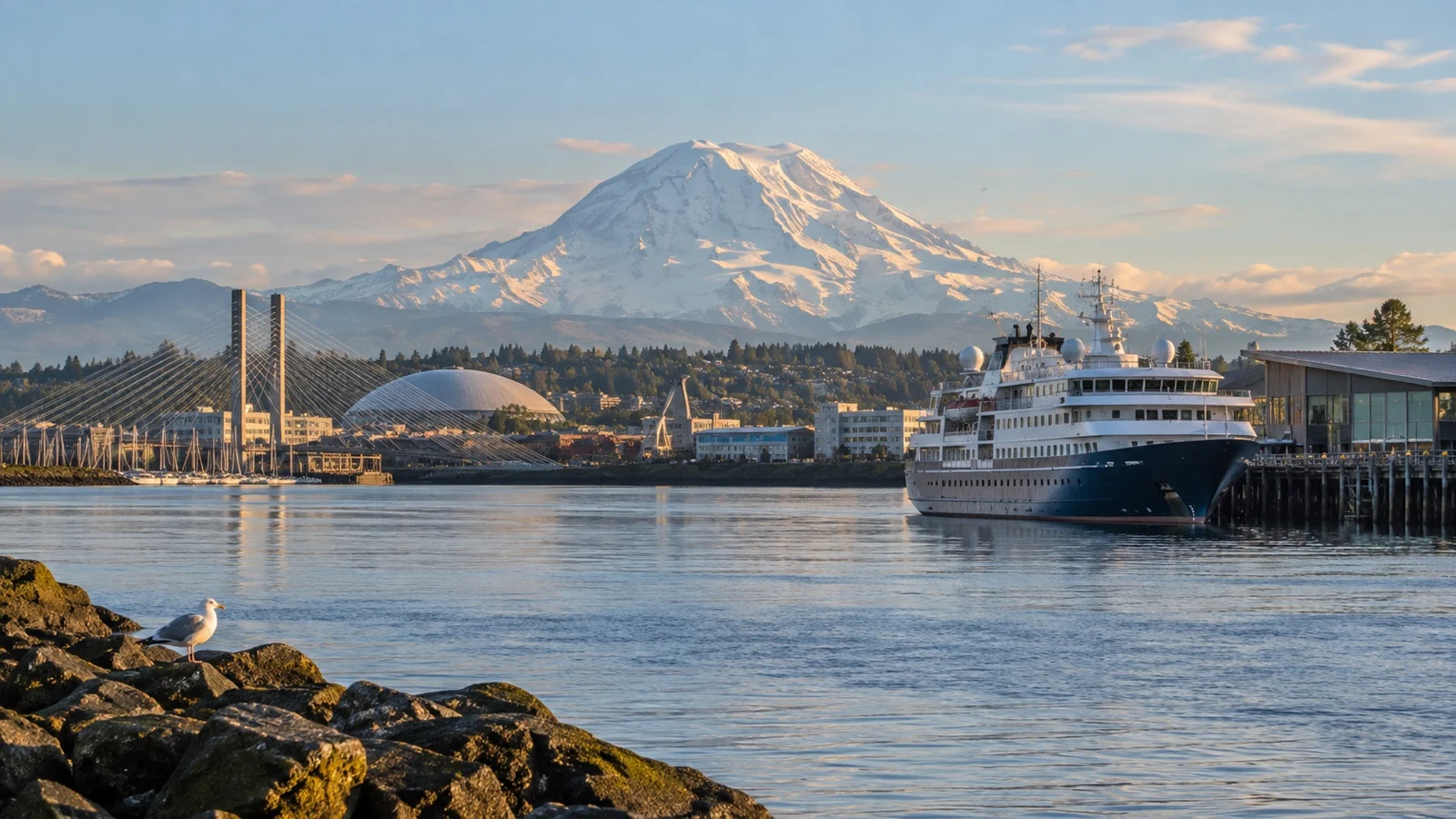Tacoma waterfront and Mount Rainier view