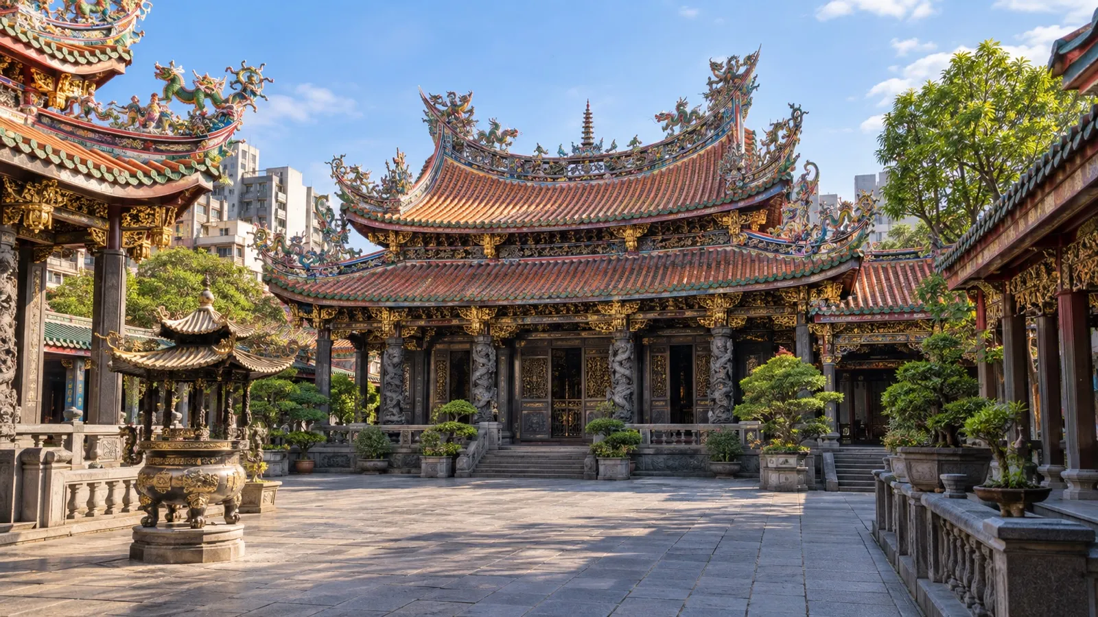 Longshan Temple courtyard in Taipei