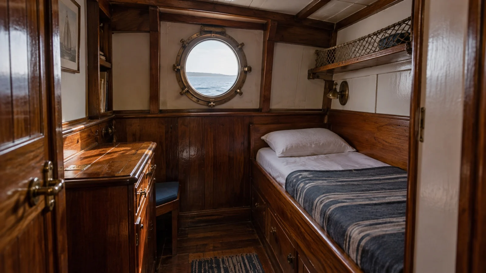 Compact cabin aboard tall ship cruise vessel