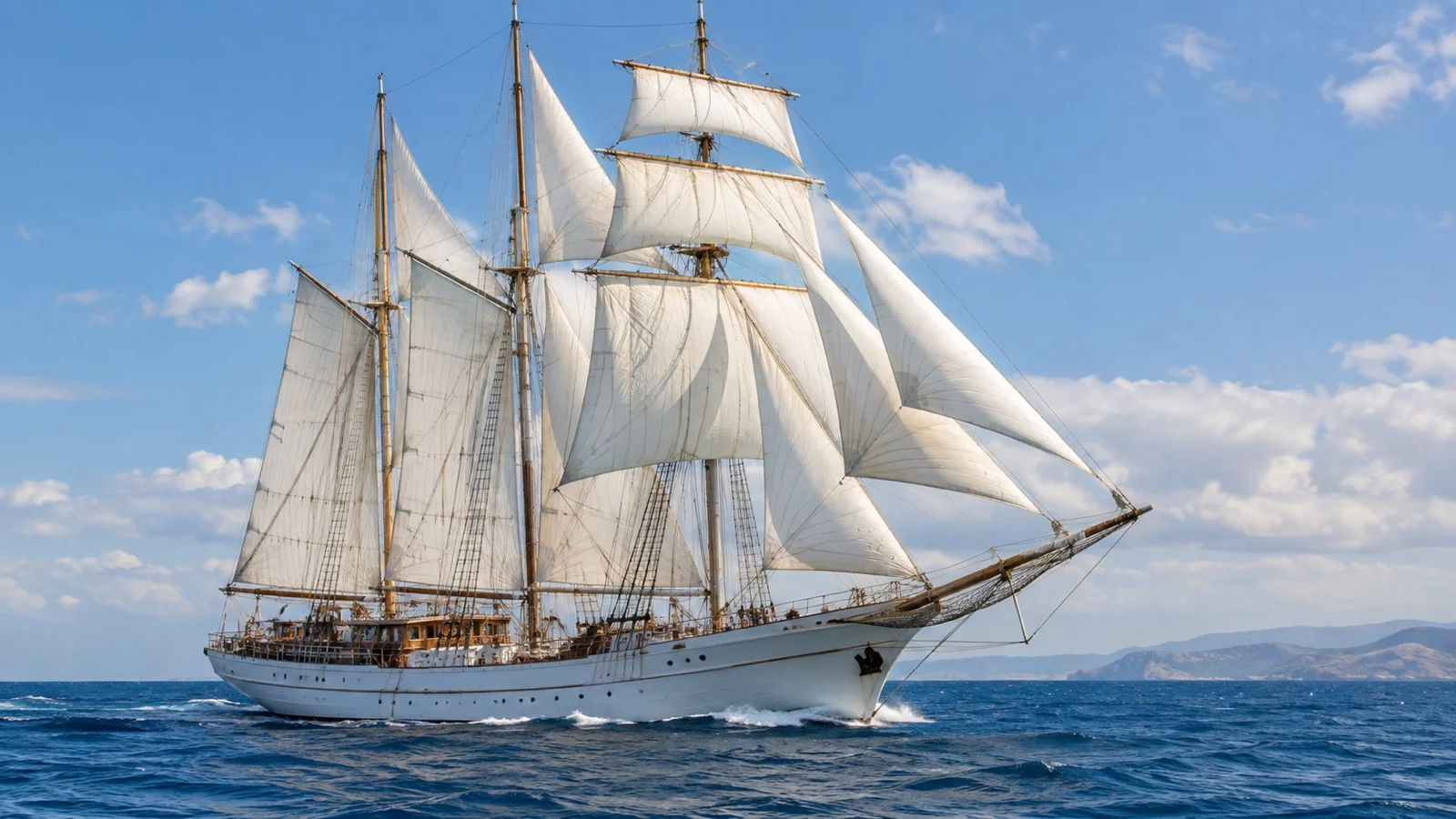 Tall ship cruise vessel under full canvas