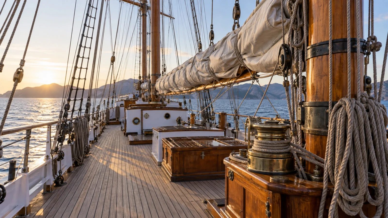 Tall ship rigging and furled sails