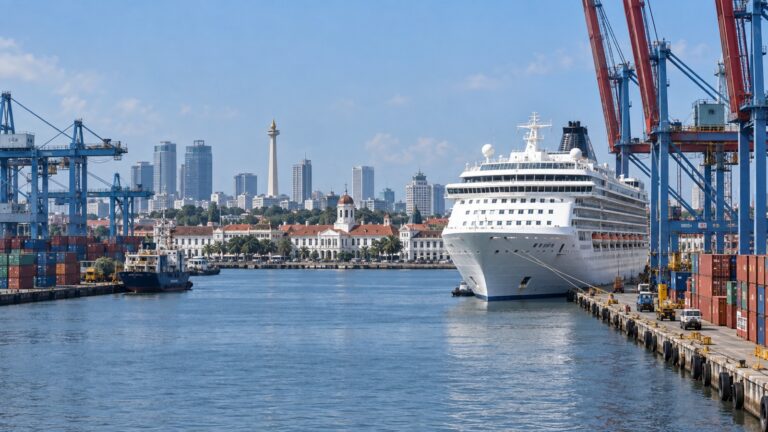 Cruise ship at Tanjung Priok commercial port in Jakarta