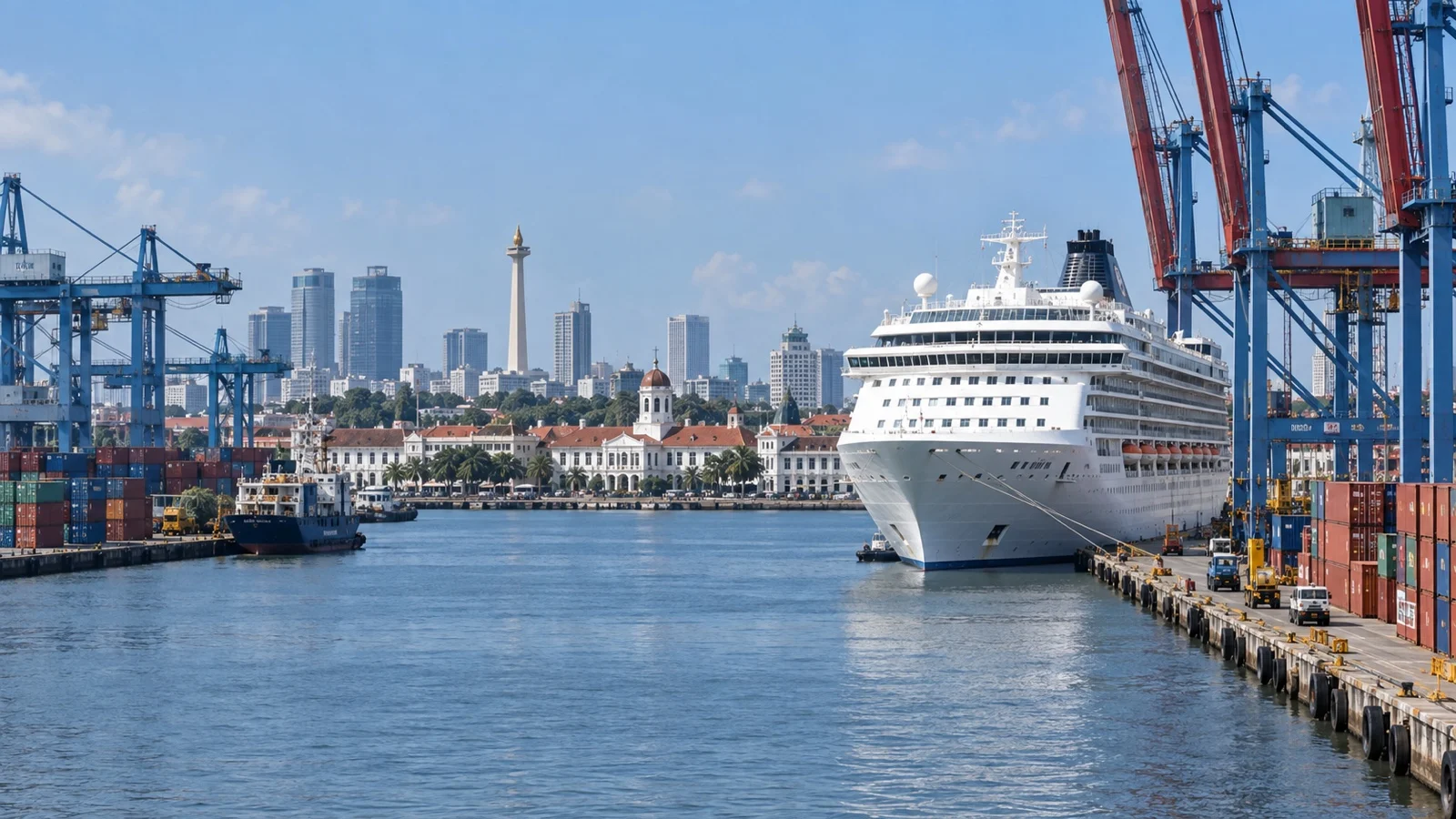 Cruise ship at Tanjung Priok commercial port in Jakarta