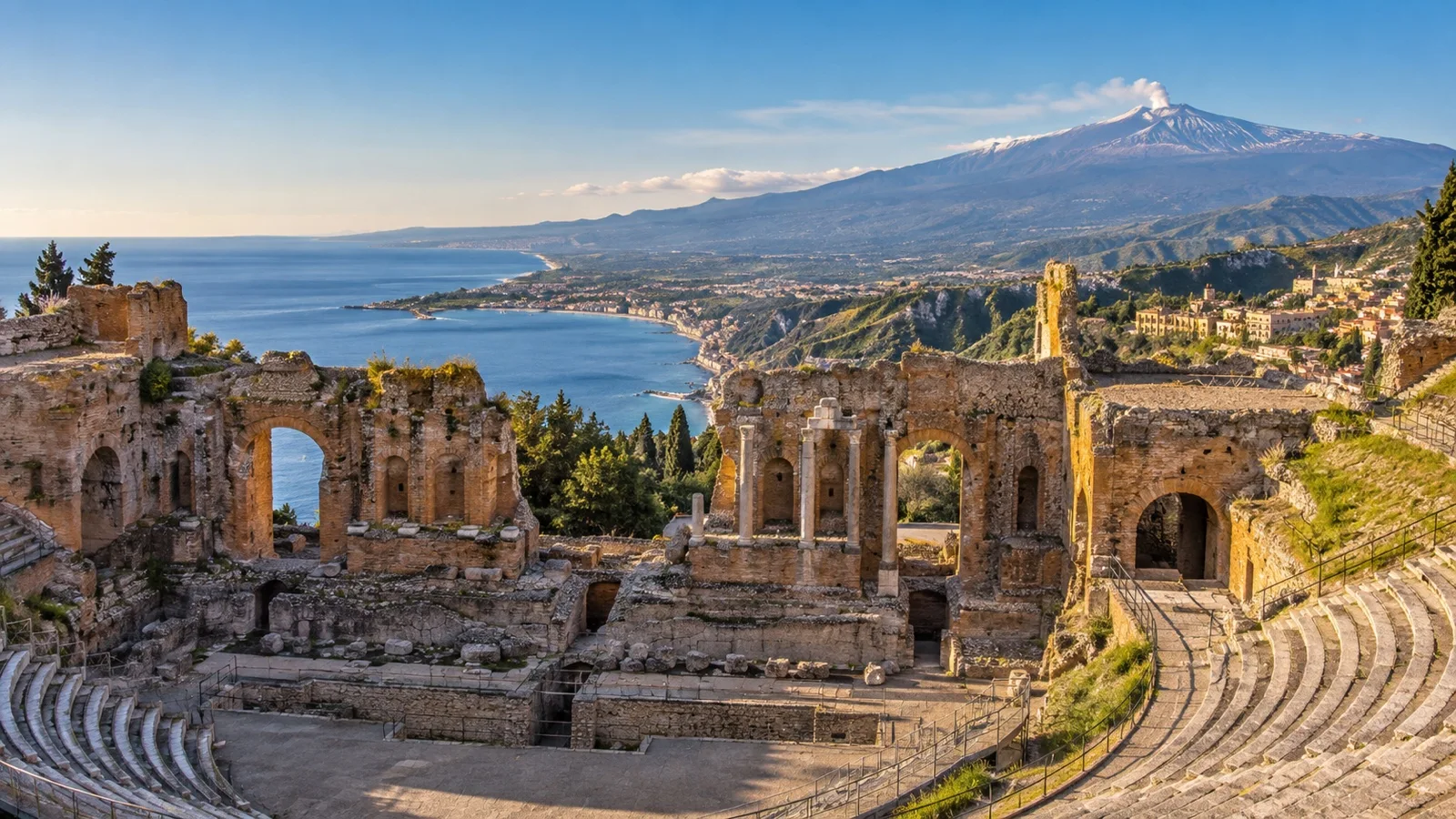 Ancient Theatre of Taormina with Mount Etna beyond