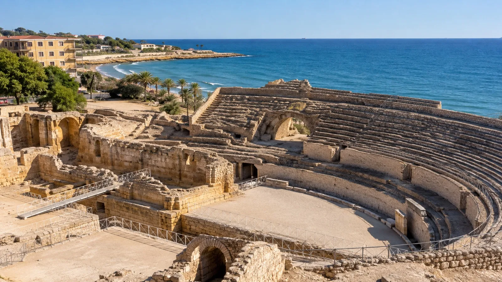 Roman amphitheater overlooking sea in Tarragona