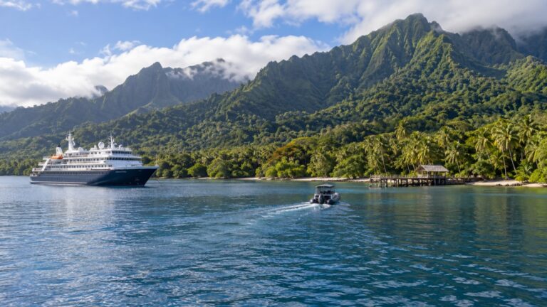 Cruise tender approaching Fiji’s Taveuni island