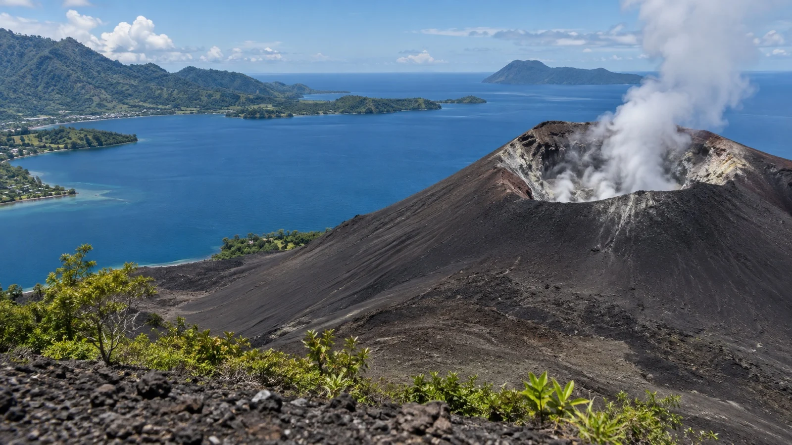 Tavurvur volcano seen across Rabaul caldera