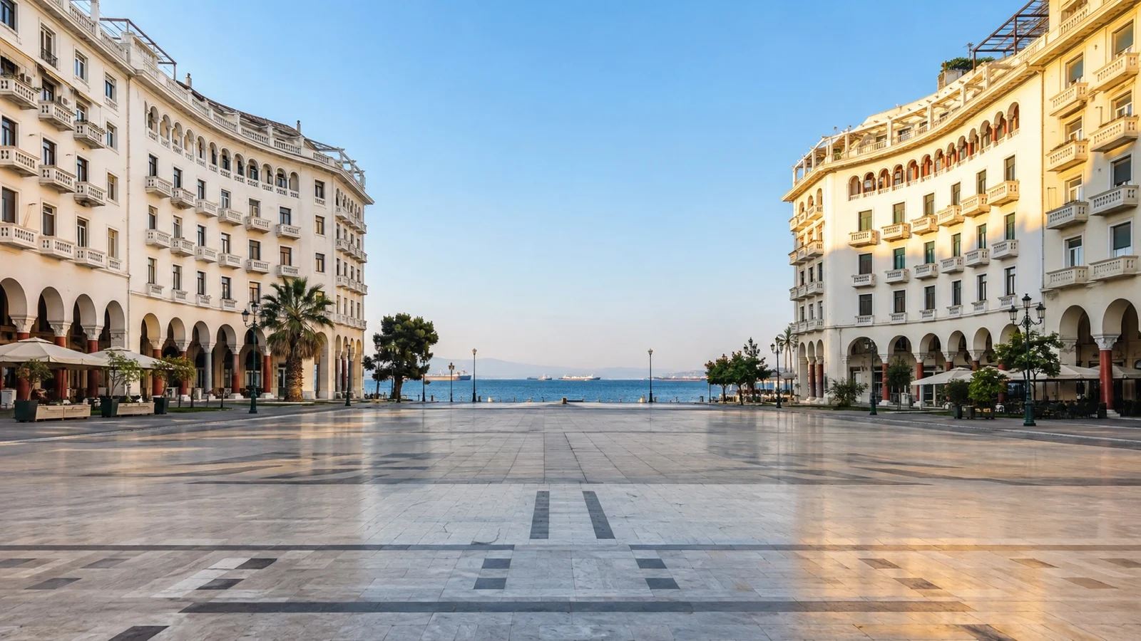 Aristotelous Square in Thessaloniki opening toward the sea