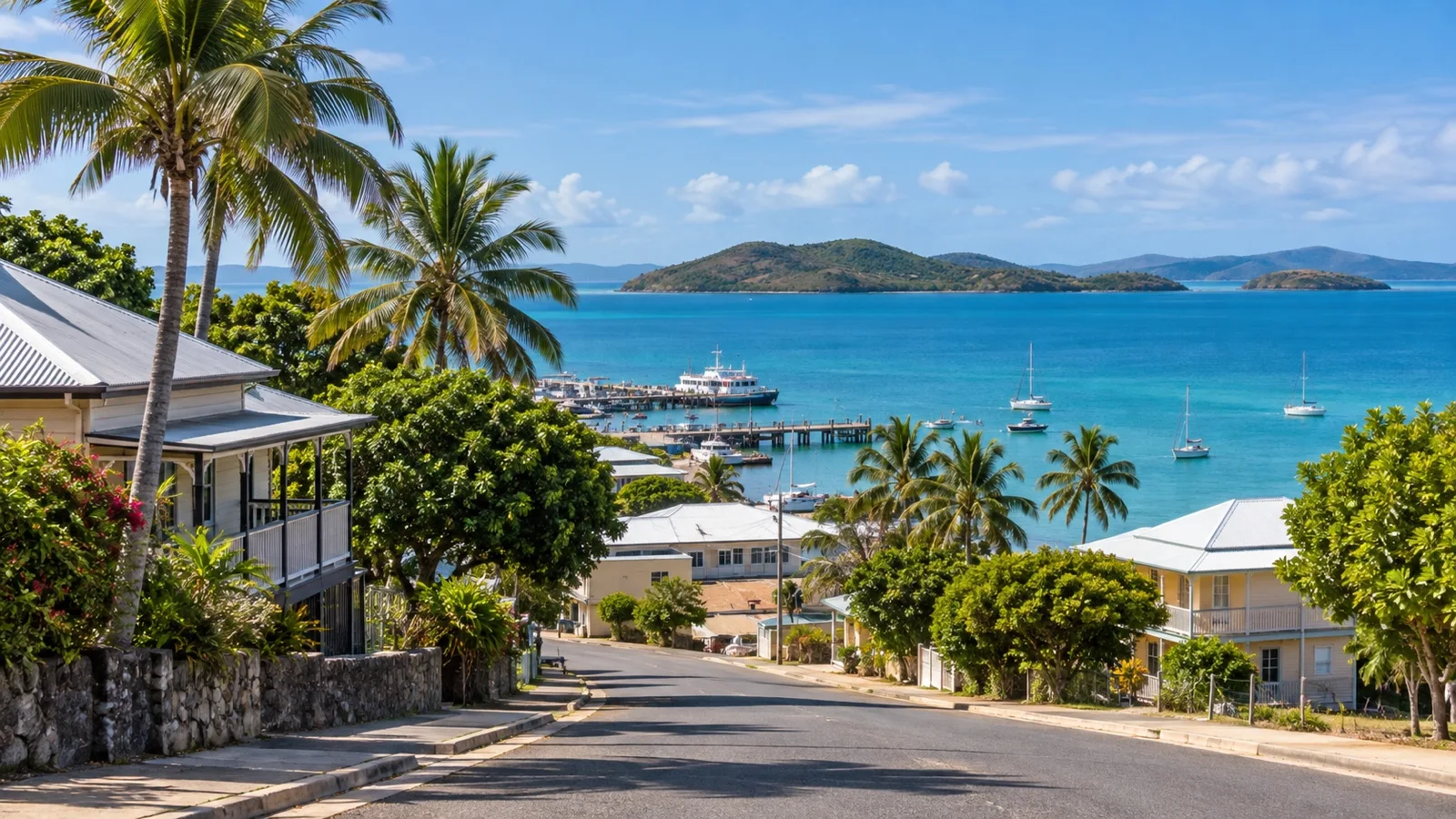 Thursday Island waterfront street and boats