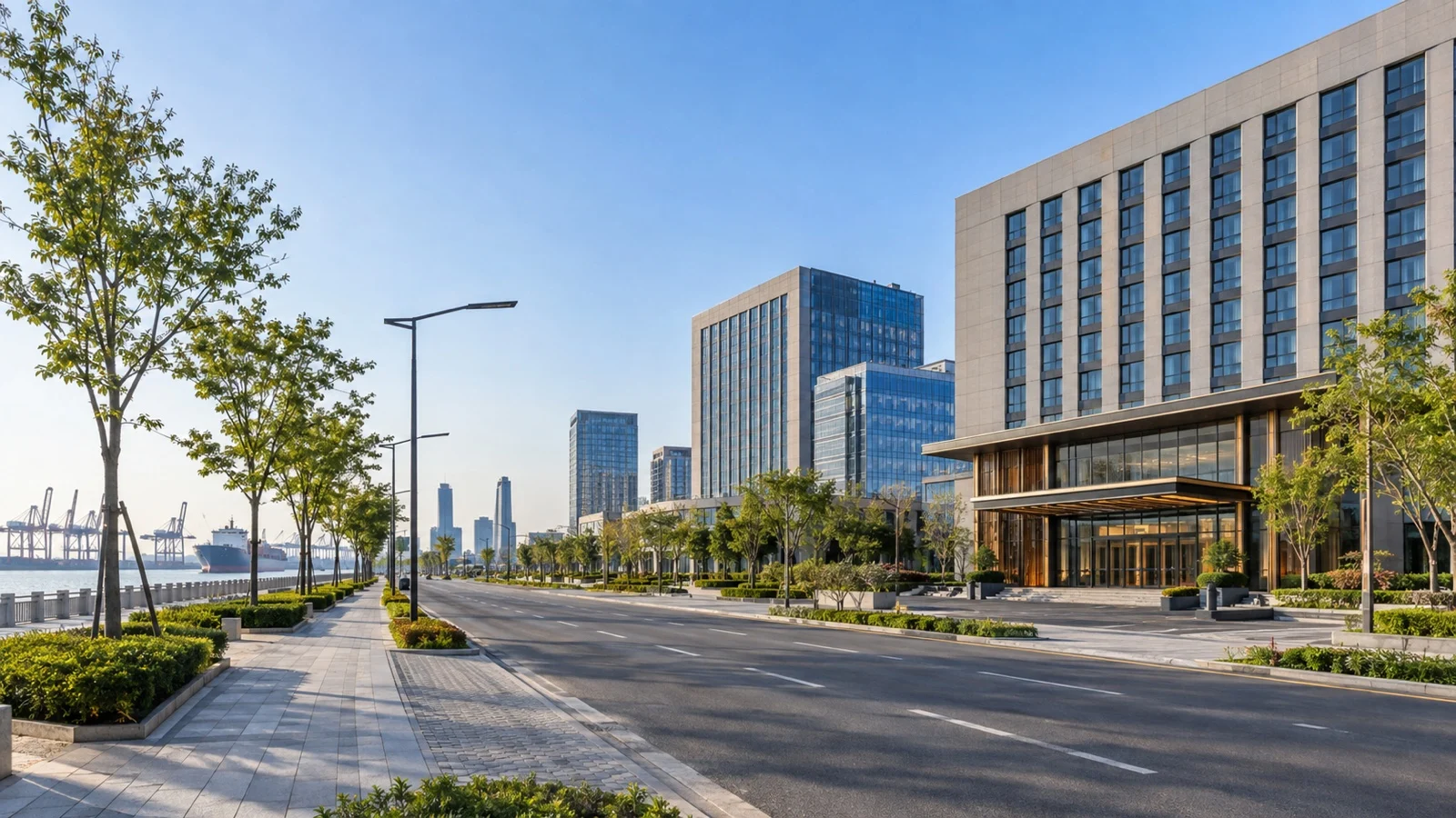 TEDA district of Tianjin with contemporary midrange hotels and broad clean streets