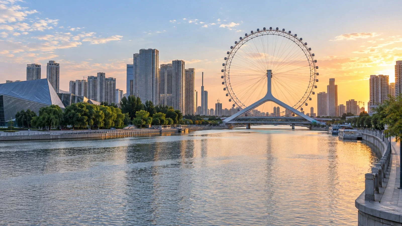 Tianjin Eye Ferris wheel above the Hai River