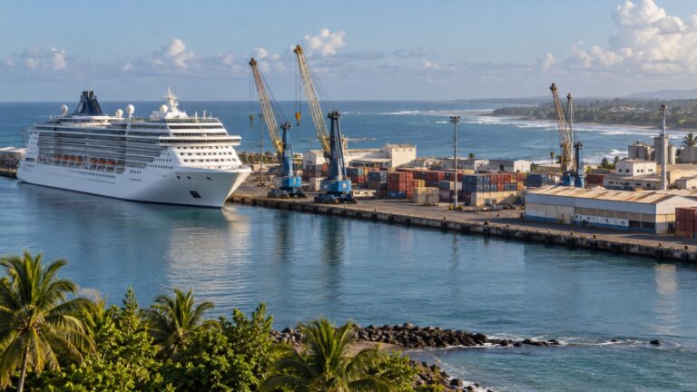 Cruise ship at Toamasina commercial harbor, Madagascar
