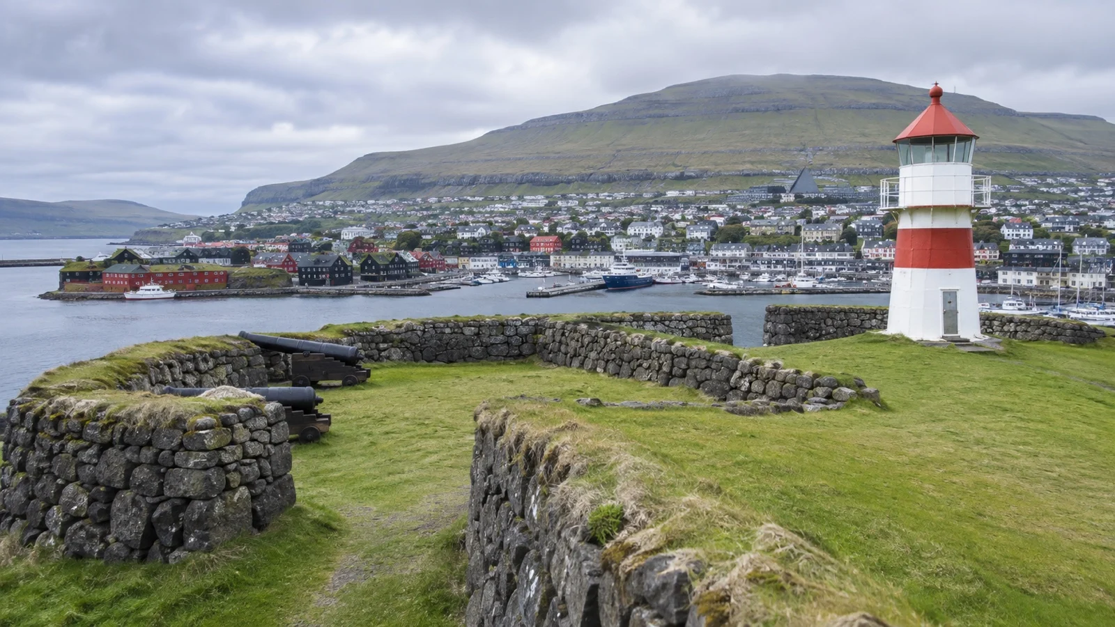 Stone walls and lighthouse at Skansin fort in Tórshavn