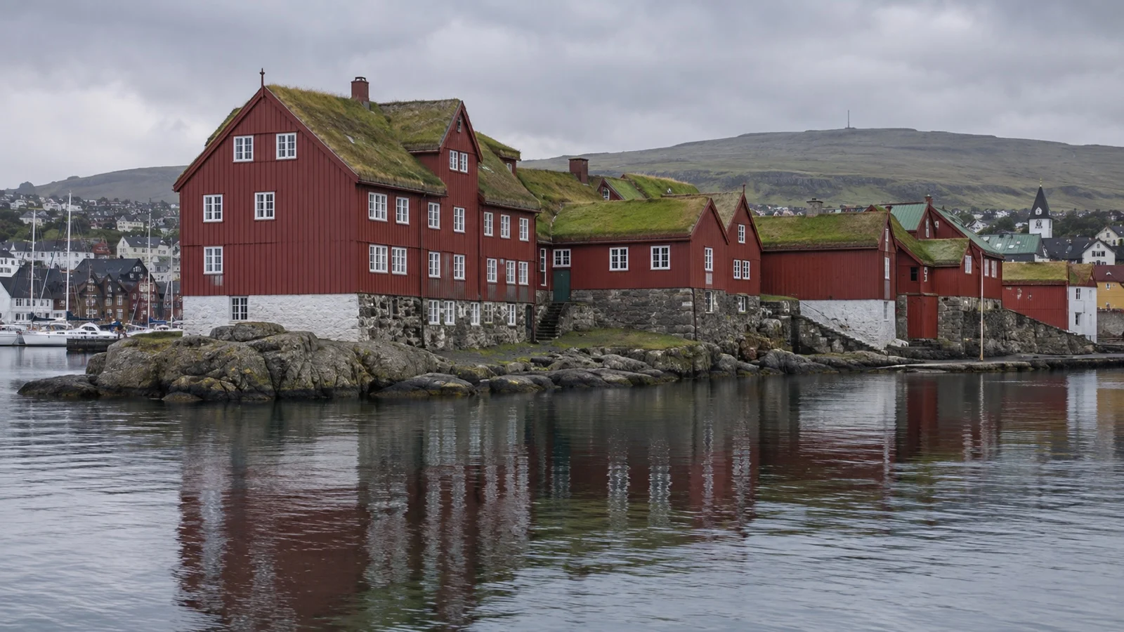 Turf-roofed historic houses at Tinganes in Tórshavn