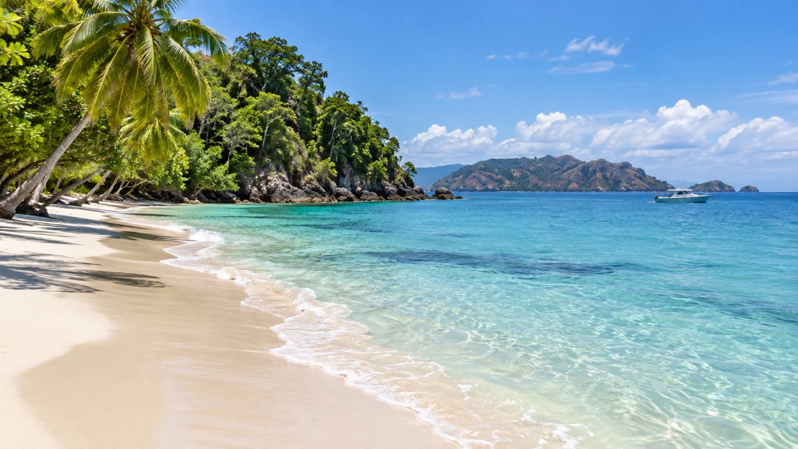 Pale beach and clear water on Tortuga Island in the Gulf of Nicoya