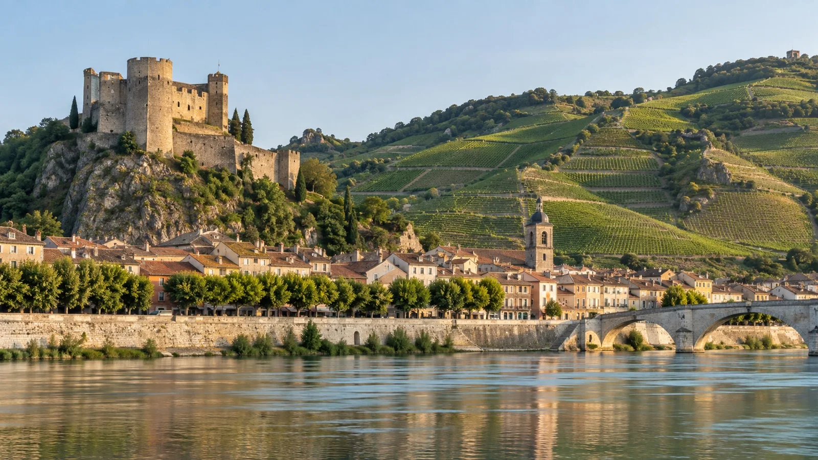 Tournon castle above Rhône riverbank