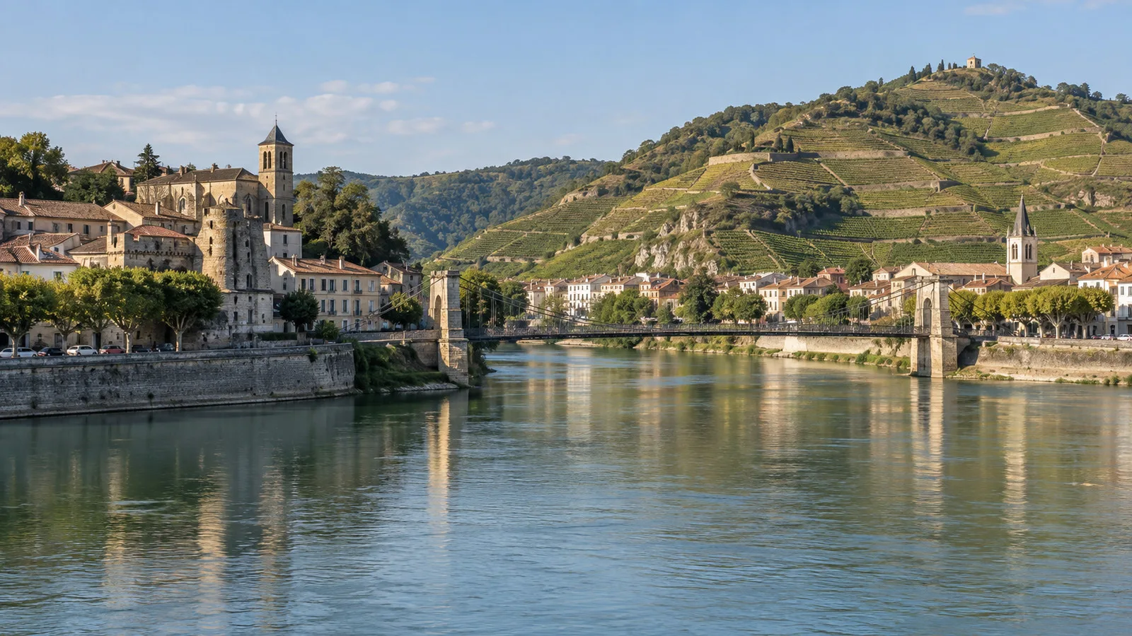 Tournon and Tain riverfronts on opposite Rhône banks
