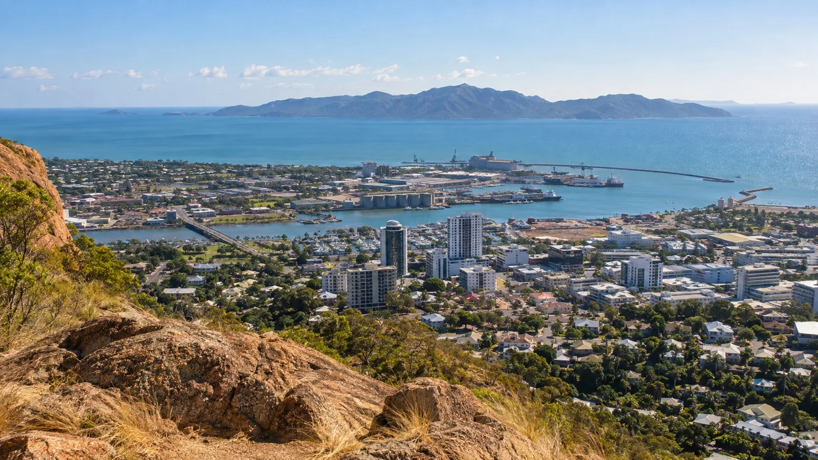 Townsville and its harbor seen from Castle Hill