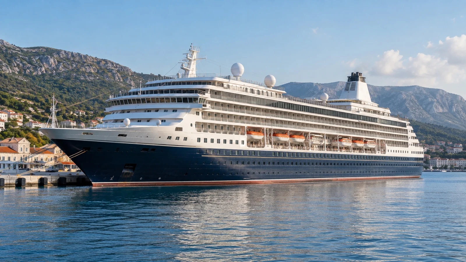 Traditional smaller cruise ship with promenade deck