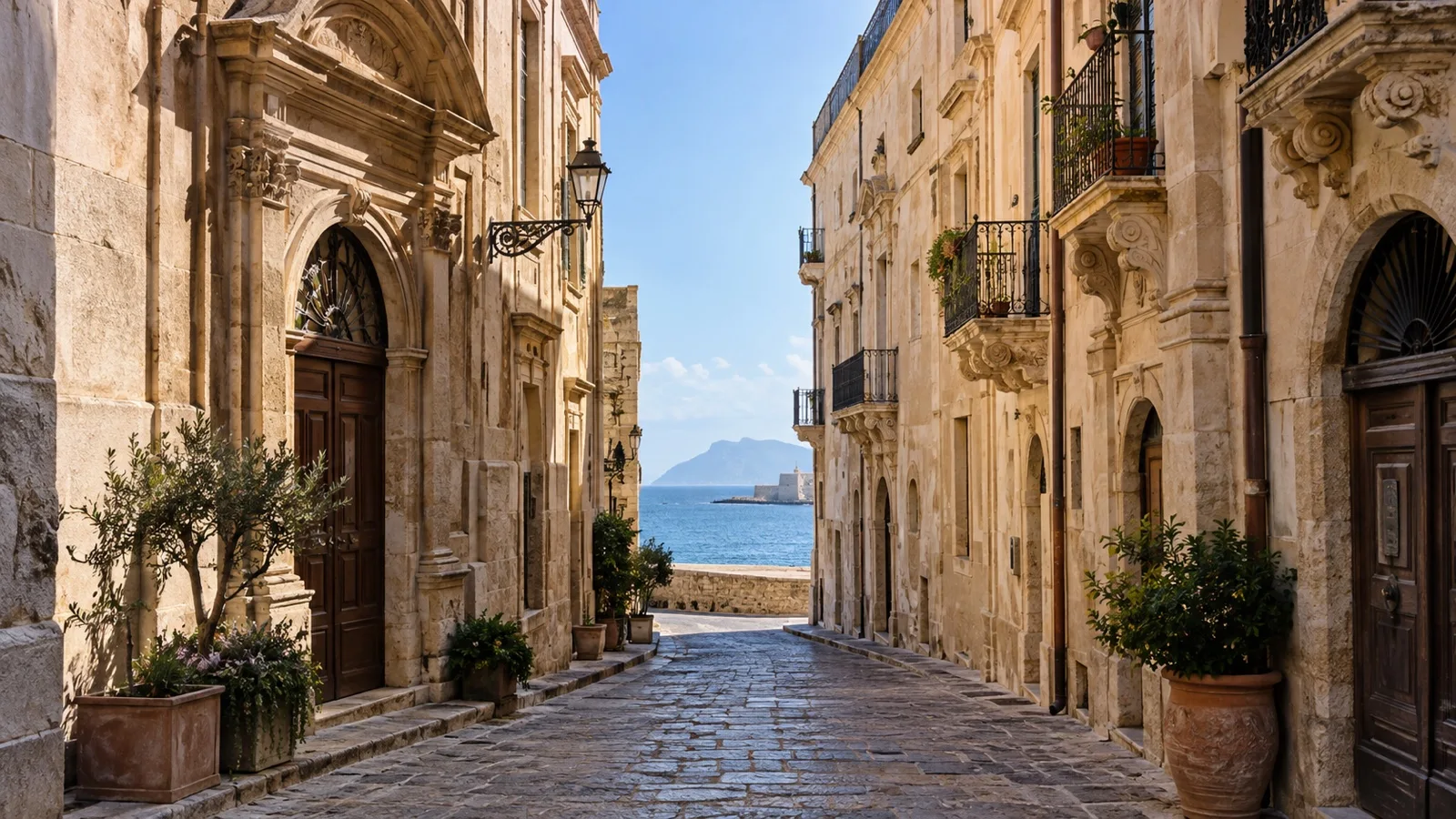 Historic Trapani old town lane near cruise port