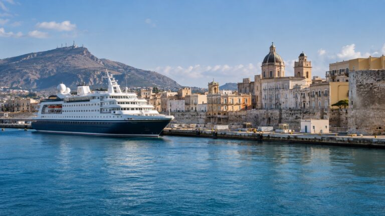Small cruise ship at Trapani Sicily quay