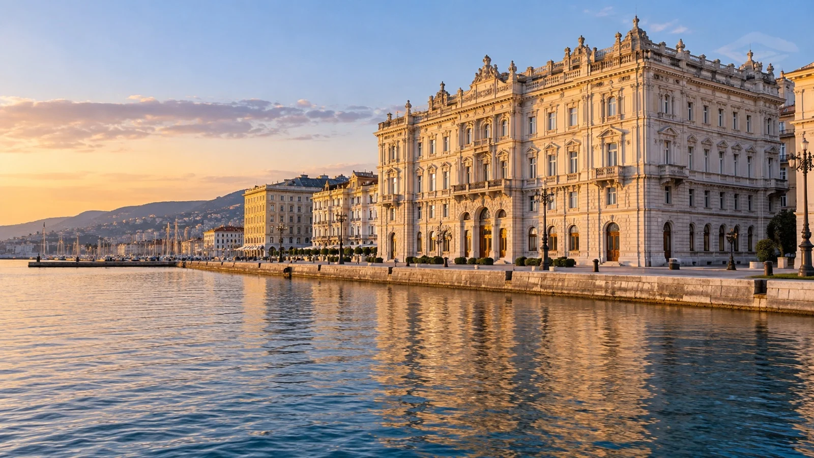 Historic hotel facades along the Trieste waterfront