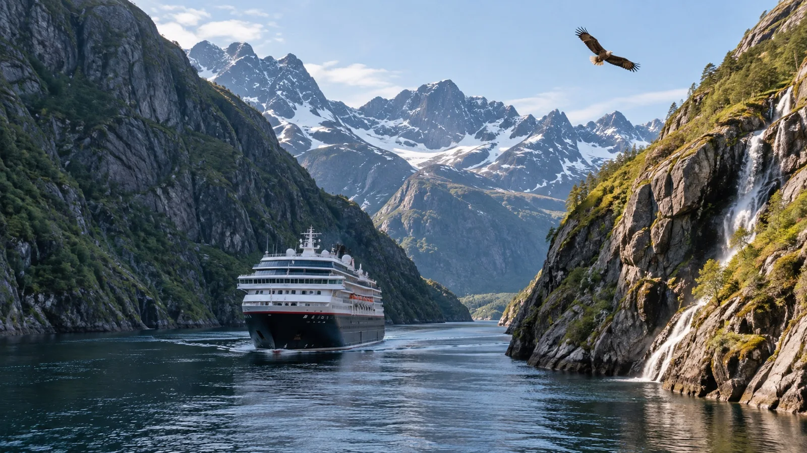 Cruise ship entering Trollfjord