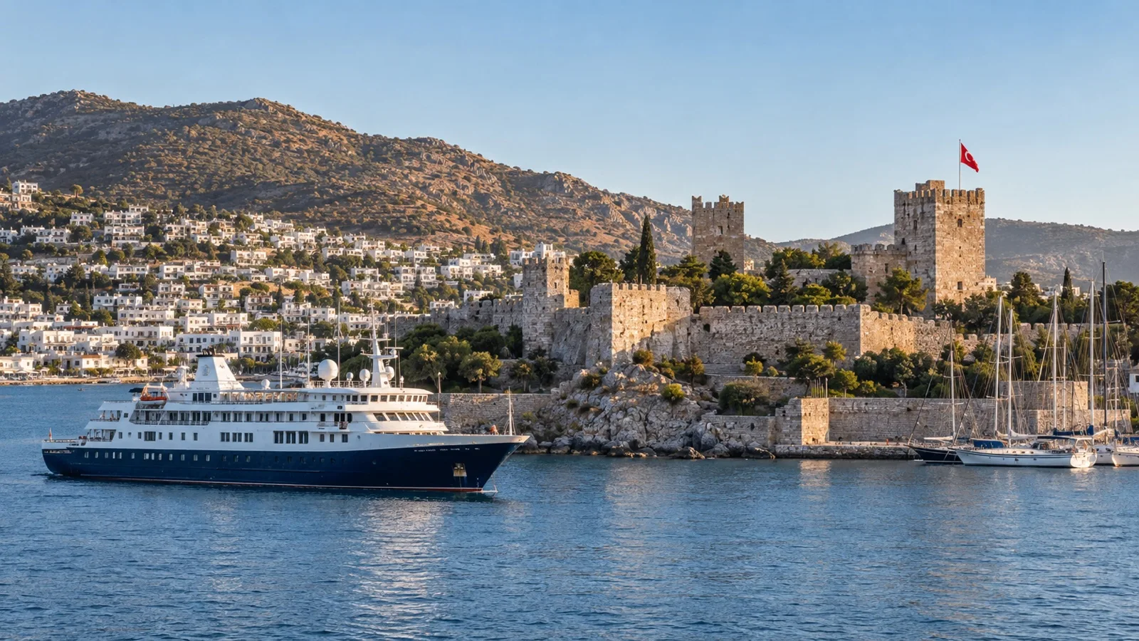 Cruise ship by Bodrum Castle