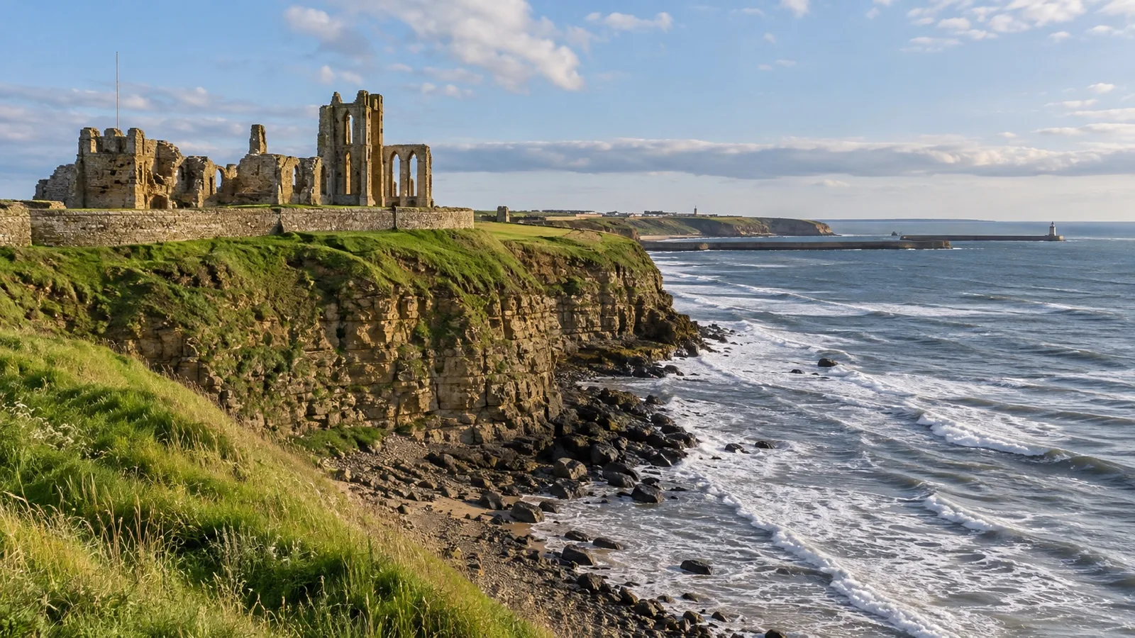 Tynemouth Priory ruins above the North Sea coast