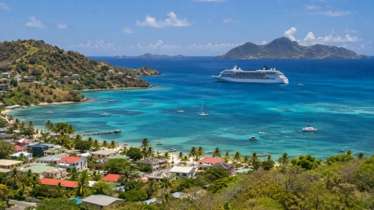 Cruise ship anchored off Union Island near Clifton