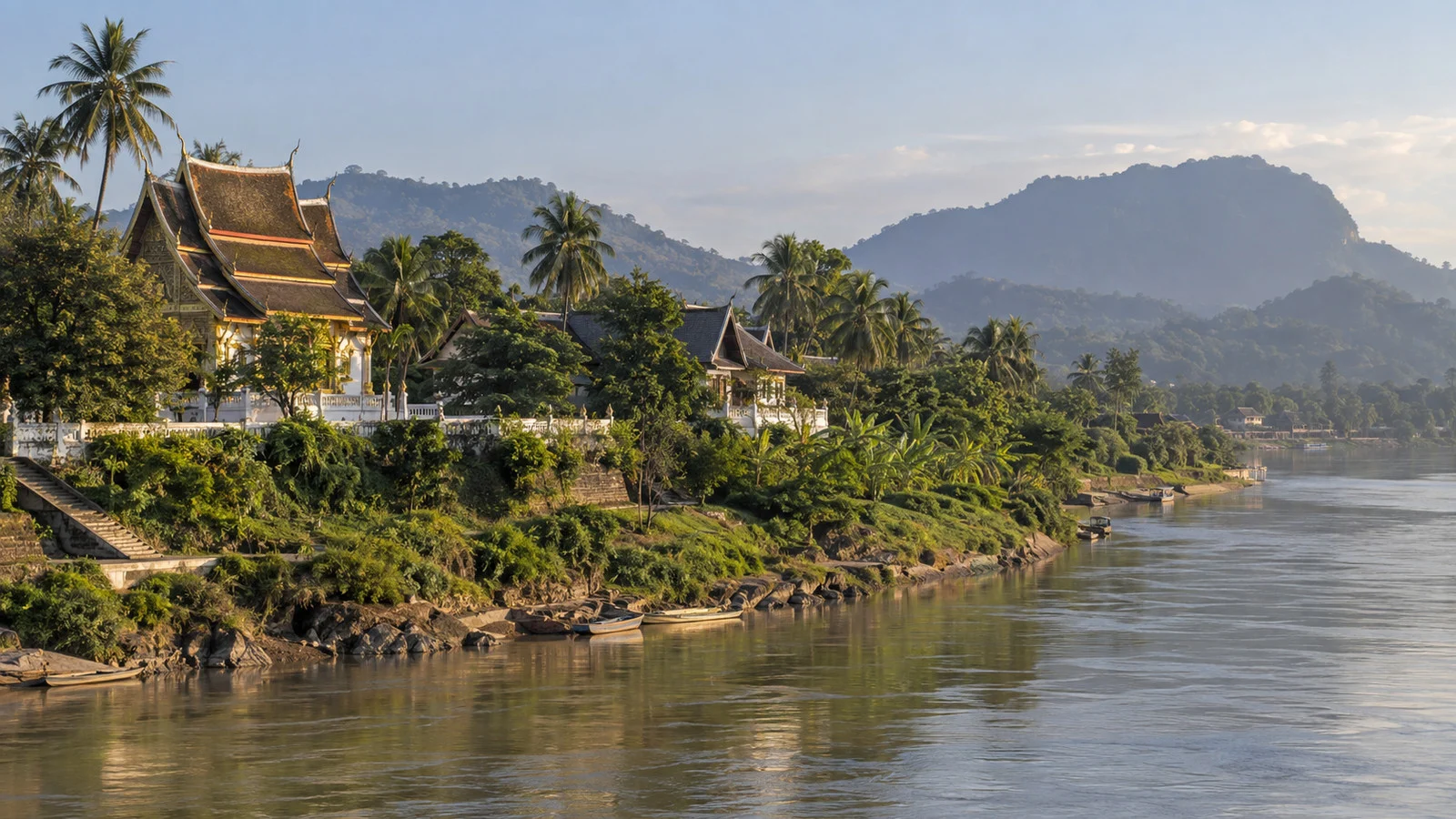 Luang Prabang old town and Mekong riverbank