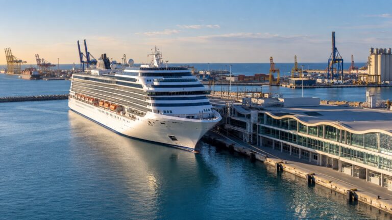 Cruise ship at Valencia’s passenger terminal within the commercial port
