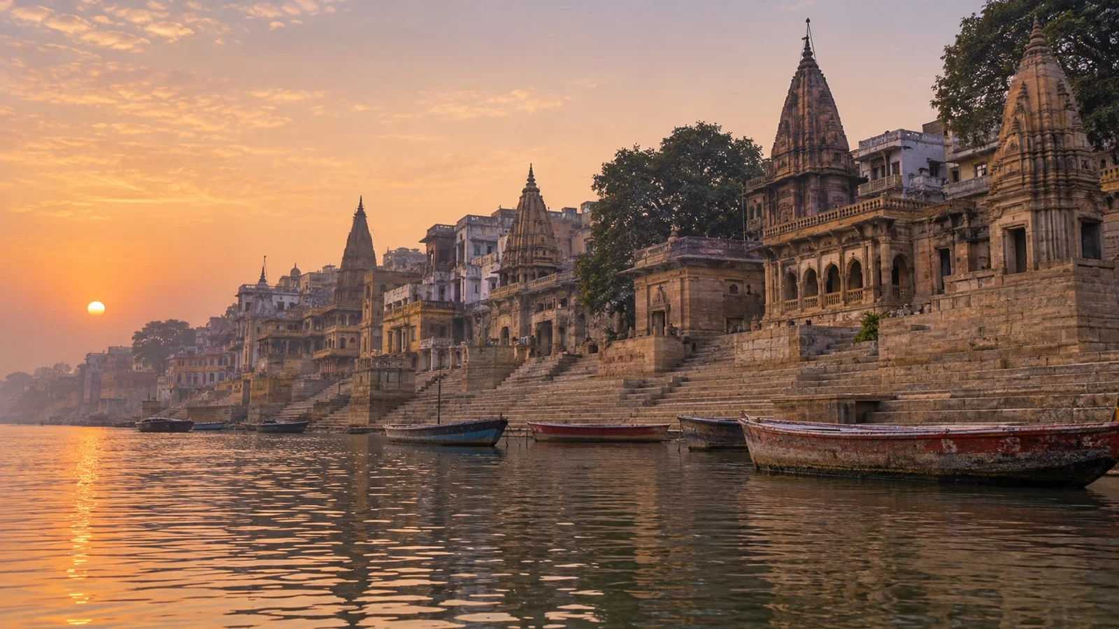 Varanasi ghats seen from the Ganges River