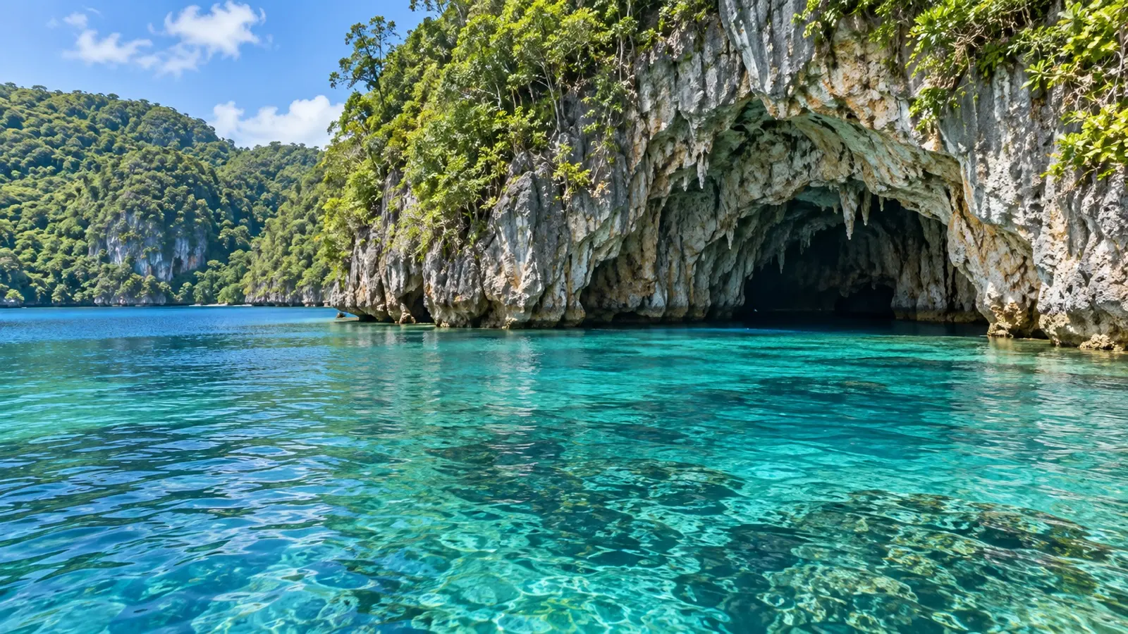 Limestone sea cave and turquoise water in Vavaʻu