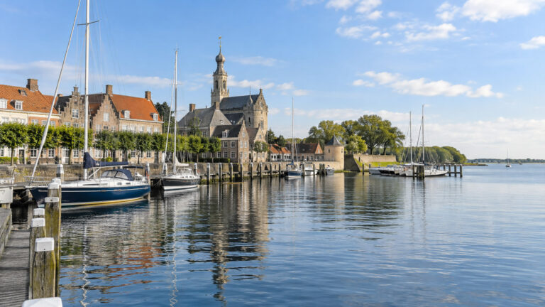 Veere waterfront marina on the Veerse Meer in the Netherlands