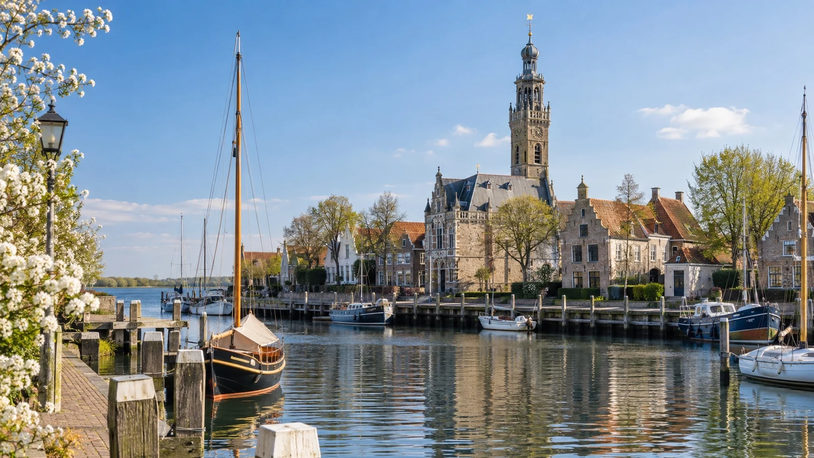 Veere Zeeland harbor on a spring river cruise
