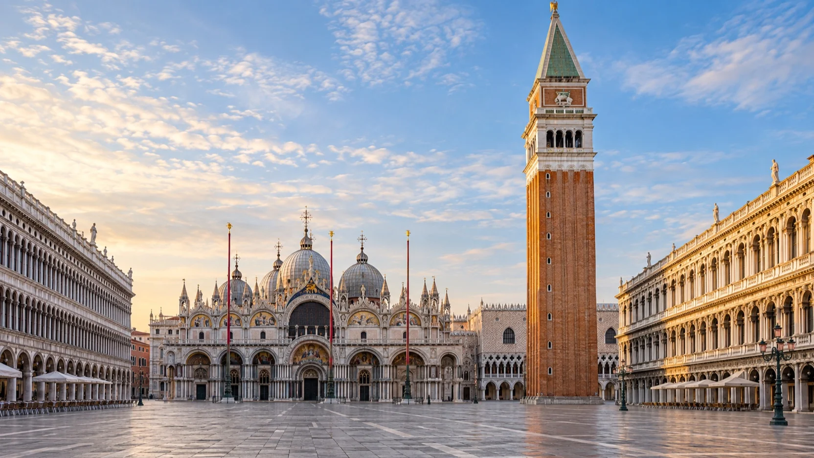 St Mark’s Basilica and Campanile at Piazza San Marco in Venice