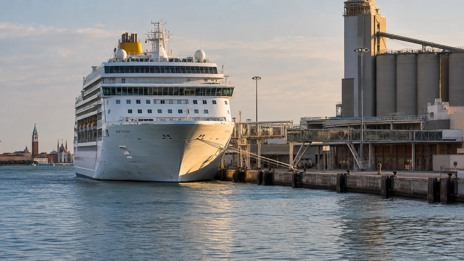 Cruise ship at Marghera industrial terminal near Venice lagoon