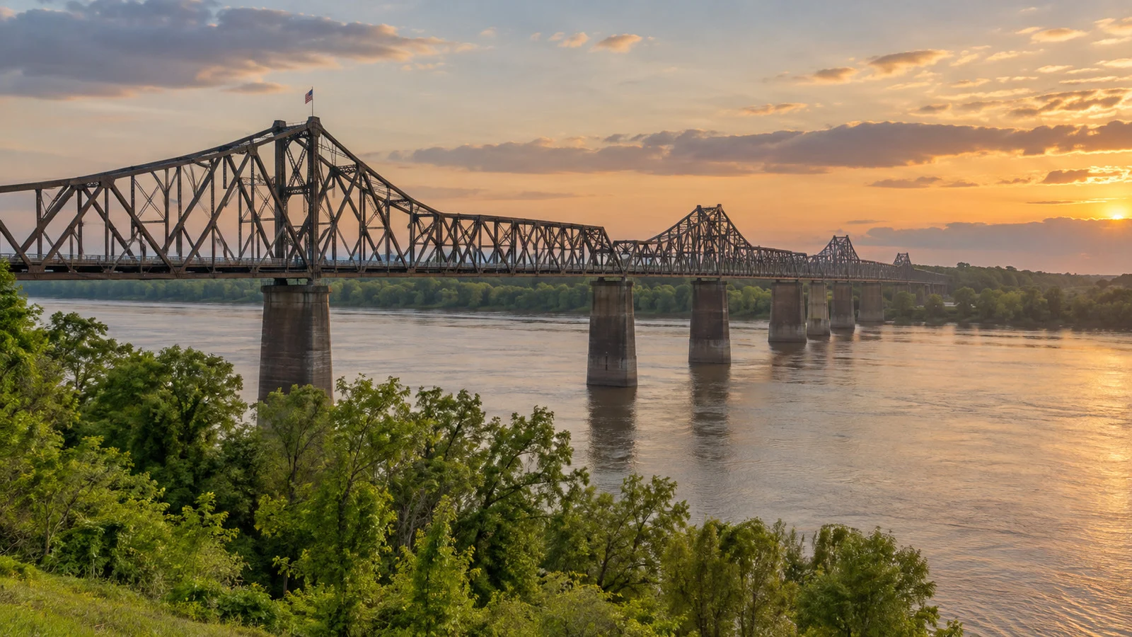 Old Vicksburg Bridge above the Mississippi River at Vicksburg
